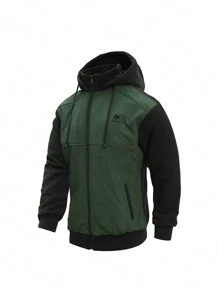 Men's Letter Embroidery Zipper Hoodie And Pants Set With Thermal Lined - Army Green - View 8