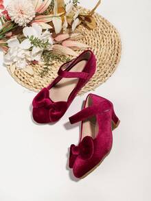 少女高跟泵鞋,表演晚禮服靴,小女孩公主鞋 - 酒紅色 - 查看 5