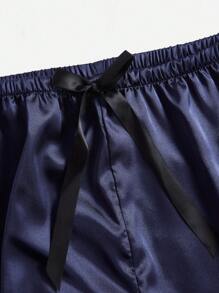 5pcs/Set Lace Splice Pajama Set - Navy Blue - View 4