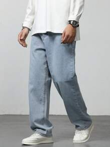 Claim Dot Men's Loose Fit Washed Slant Pocket Jeans - Light Wash - View 5