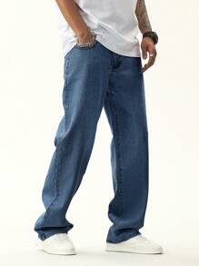 Manfinity Hypemode Men's Medium Blue Regular Wash Straight Denim Jeans - Medium Wash - View 6