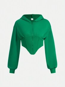 Sudadera Con Capucha Asimétrica Con Cremallera De Hombro Caído Para Chica Adolescente - Verde - Ver 1