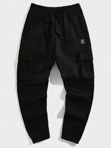 Manfinity VCAY Men Letter Patched Detail Flap Pocket Drawstring Waist Sweatpants