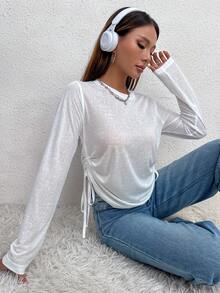 SHEIN Unity 半透明側抽繩t卹 - 白色 - 查看 5