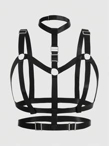 ROMWE Grunge Punk Ring Detail Sexy Hollow Out Halter Body Straps - Black - View 1