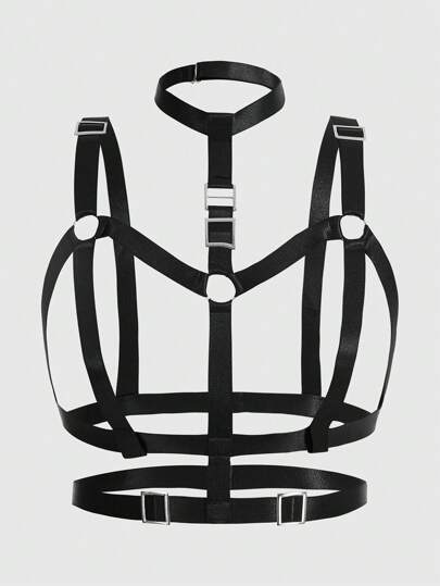 Grunge Punk Ring Detail Sexy Hollow Out Halter Body Straps