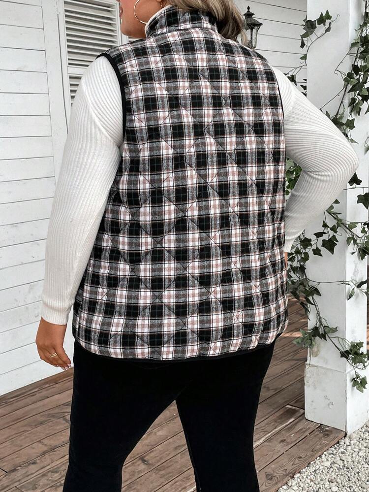 Plaid Plus Size Women'S Padded Vest Coat