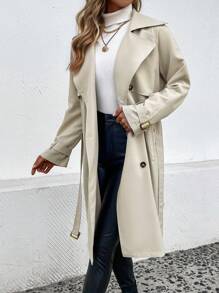 SHEIN LUNE 插肩袖雙排扣束帶風衣 - 卡其色 - 查看 2