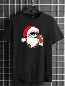 GENTILAND Men's Funny Santa Claus Printed T-shirt, Christmas - Black - View 3