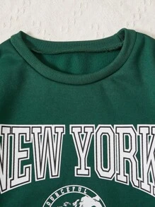 少女字母圖案保暖裏層運動衫 - 黑色 - 查看 3