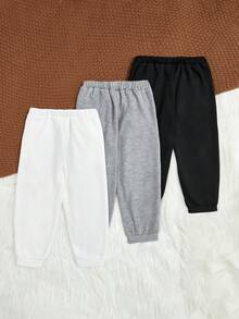 SHEIN 男小童3入組字母補丁細節衛褲 - 彩色 - 查看 2