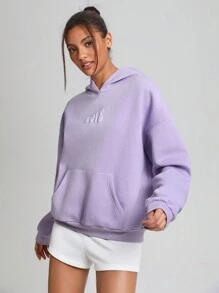 Peachy Keen 女士字母印花下垂肩帽衫 - 紫色 - 查看 6