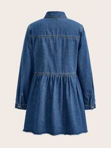 SHEIN MOD Women'S Button-Down Denim Top With Flap Pockets And Frayed Edge - Medium Wash - View 2