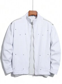 Manfinity Hypemode Nam Lỏng lẻo phù hợp Áo khoác denim Với Nghiên cứu Chi tiết - trắng - Xem 1