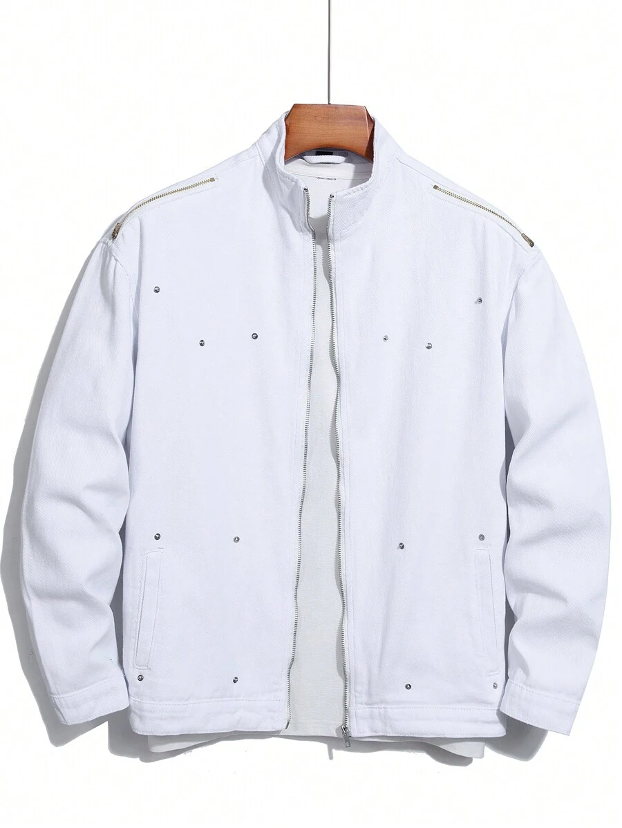 Manfinity Hypemode Nam Lỏng lẻo phù hợp Áo khoác denim Với Nghiên cứu Chi tiết - trắng - Xem 1