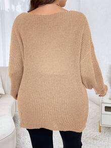 Calvaya Hơn Mặt trước xoắn Thả vai Áo len - Màu Khaki - Xem 2