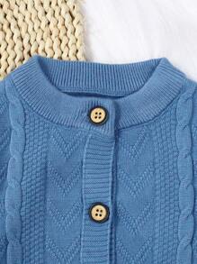 Baby Boy Button Front Cable Knit Jumpsuit - Blue - View 6