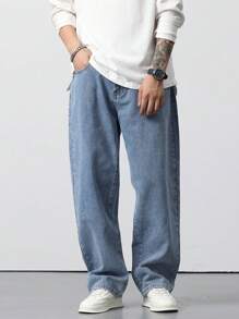 Loose Fit Men's Jeans With Slant Pockets - Light Wash - View 1