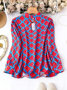 SHEIN Clasi Plus Allover Print Keyhole Back Blouse - Multicolor - View 2