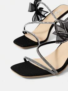 Sandalias Tipo Chinelas Con Tacón Y Decoración De Diamantes De Imitación De Mariposa