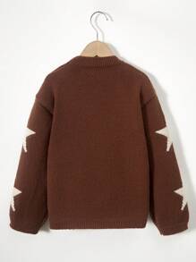 SHEIN Cô gái In Sao Áo len Áo chui đầu - màu nâu - Xem 2
