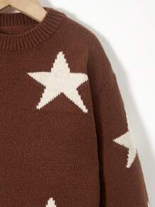 SHEIN Cô gái In Sao Áo len Áo chui đầu - màu nâu - Xem 5
