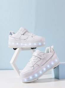 升级版儿童冬季/秋季运动鞋，4 个轮子，稳定性更高，LED 灯多种模式和可拆卸轮子 - 彩色 - 查看 4