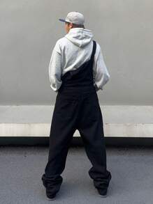 Manfinity EMRG Men's Loose Fit Denim Overalls With Big Pockets - Black - View 2