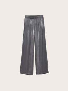 Enfärgat Metallic Byxor med Vida Ben - Silver - Visa 2