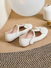 Girls' Autumn/Winter Retro British Style Casual White Flats With Bow Decor, Suitable For Pageant, Stage Performance, Versatile Princess Shoes, Big Kids - Apricot - View 3