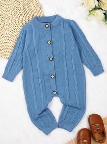 Baby Boy Button Front Cable Knit Jumpsuit - Blue - View 1