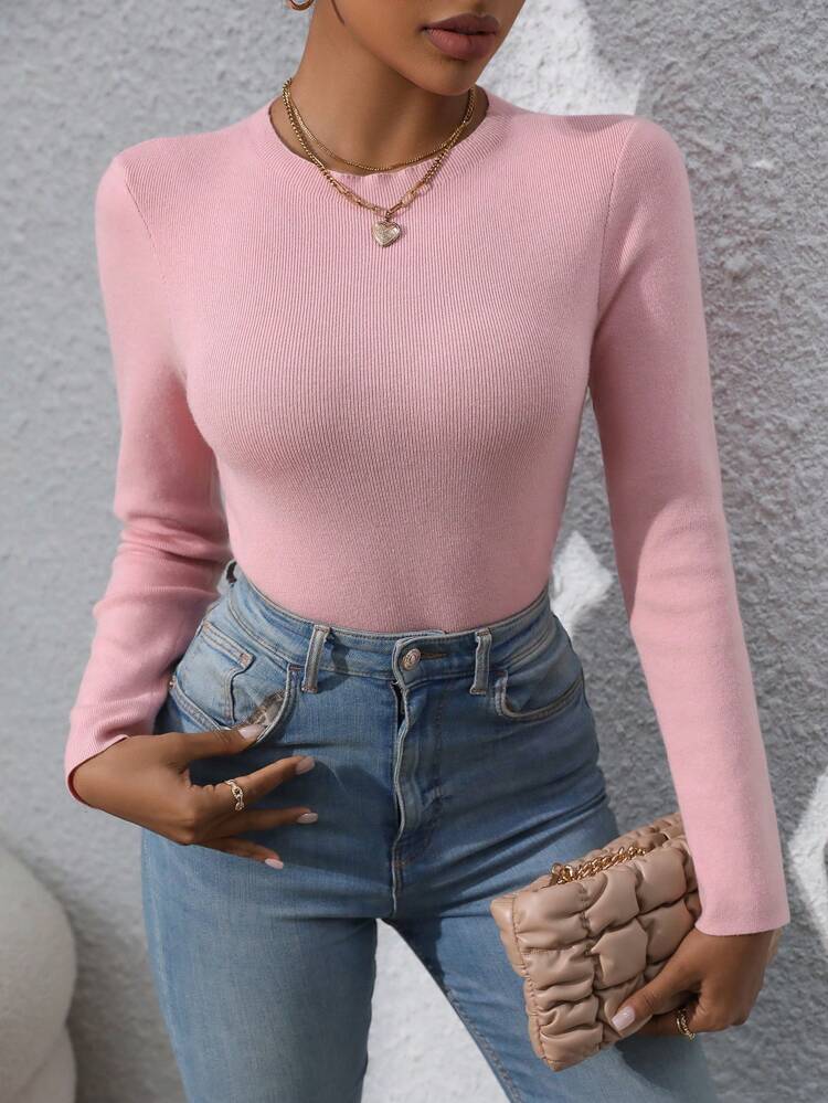 Cut Out Back Crop Knit Pullover Fall Winter Sweater