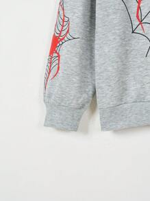 SHEIN EZwear Sudadera de hombros caídos con estampado de telaraña talla grande - Gris Claro - Ver 4