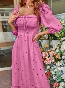 SHEIN Frenchy Heart Print Square Neck Ruffle Hem Dress - Mauve Purple - View 6