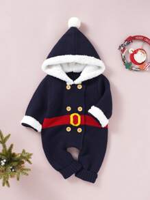 Baby Girls' Hooded Sweater Jumpsuit - Royal Blue - View 1