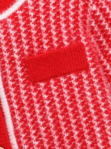 SHEIN Áo len cardigan cổ tròn dài tay cho bé gái - Đỏ và trắng - Xem 4