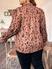 EMERY ROSE 大碼女性滿版圖案小立領襯衫 - 棕色 - 查看 2