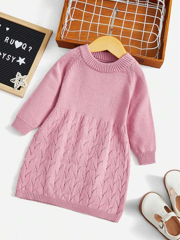 Solid Color Knitted Sweater Dress For Baby