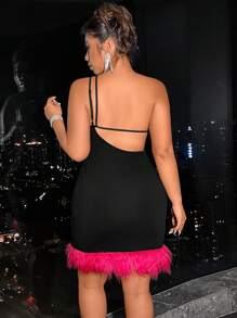 Cravure 毛絨邊修身背心裙 - 黑色 - 查看 2