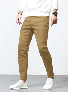 Manfinity Homme Nam Thon gọn Màu Khaki Denim Quần jean - Màu Khaki - Xem 8