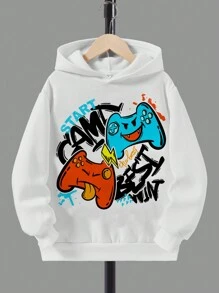 Teen Boy Gamepad & Letter Graphic Sweatshirt - White - View 1