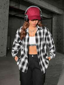 Muchica Camisa negro con blanco con patrón de cuadros - Blanco y Negro - Ver 1