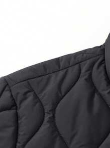 Chillumni Loose Fit Men's Badge Decor Single Breasted Padded Coat - Black - View 5