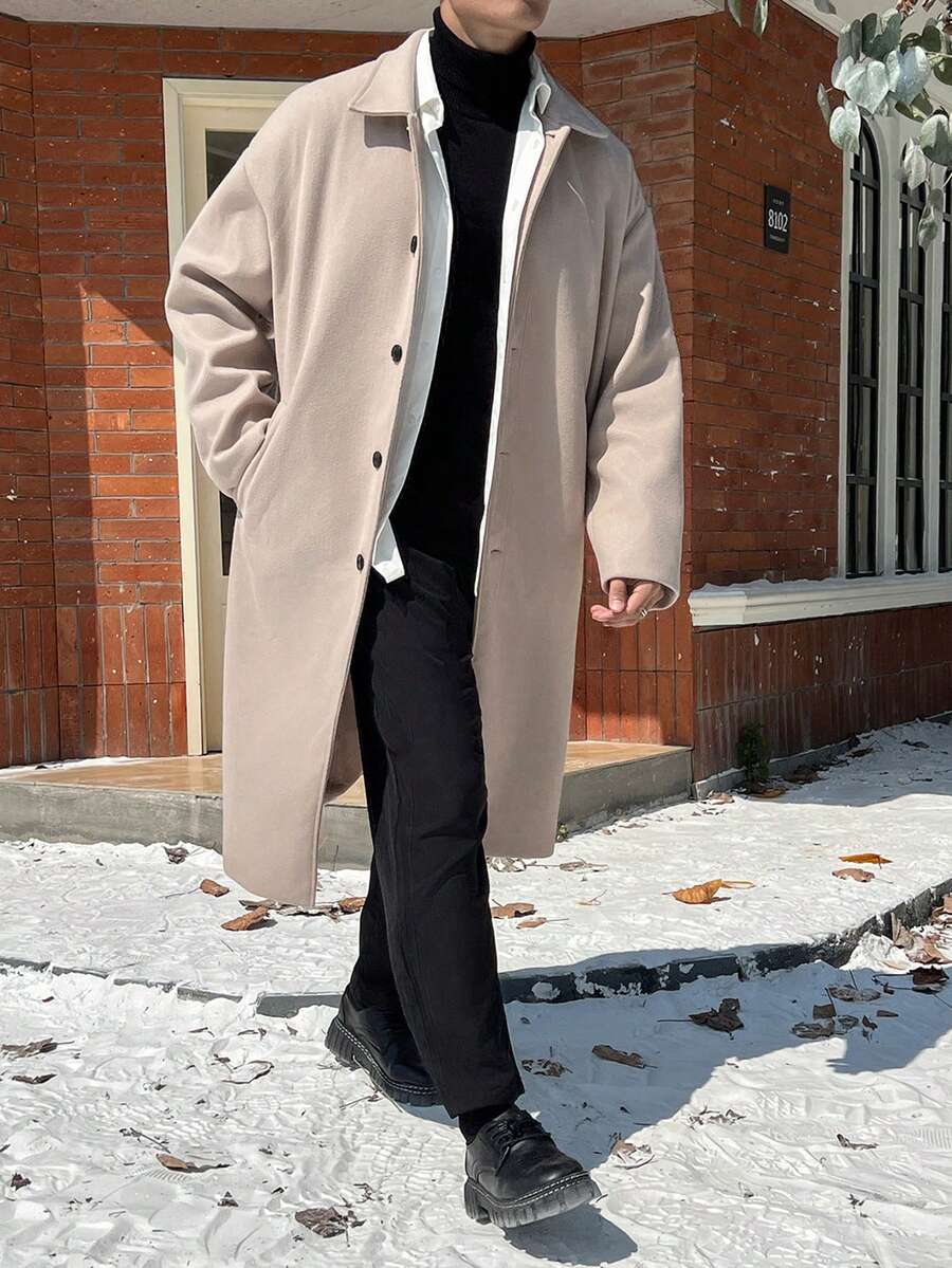 Manfinity Homme Quá lớn Nam Single-breasted Ve áo có khía Thả vai Áo khoác - Màu Khaki - Xem 1