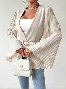 SHEIN Privé Của phụ nữ Xếp li Tay áo Áo vest - Màu be - Xem 6