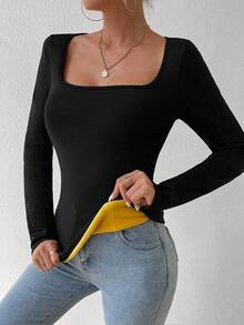 SHEIN LUNE 女用蓬鬆方領長袖 T 卹