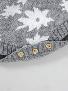Infant Girls' Pattern Printed Raglan Sleeve Sweater Romper With Hat - Grey - View 4