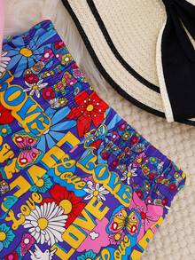 SHEIN Cô Gái Trẻ In Chữ & Hoa Áo chui đầu & Quần ống loe - Hồng - Xem 5