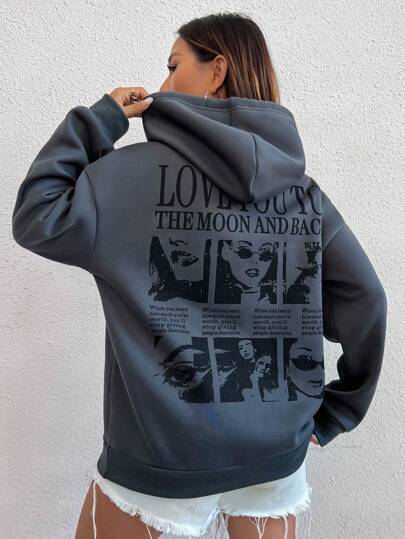 SHEIN Coolane Sudadera Minimalista Y Versátil Con Periódico Personalizado Para Las Calles