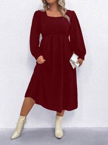 SHEIN LUNE Kích thước lớn Của phụ nữ Ống tay áo Đầm - Màu Đỏ Sâu - Xem 1
